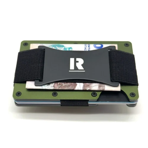 Billetera Ragnak Matte Green con correa y billetes
